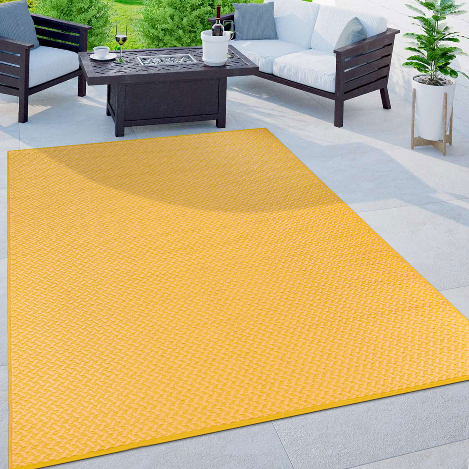 World Rug Gallery Contemporay Solid Reversible Plastic Indoor and Outdoor Rugs - YELLOW 5' X 7'